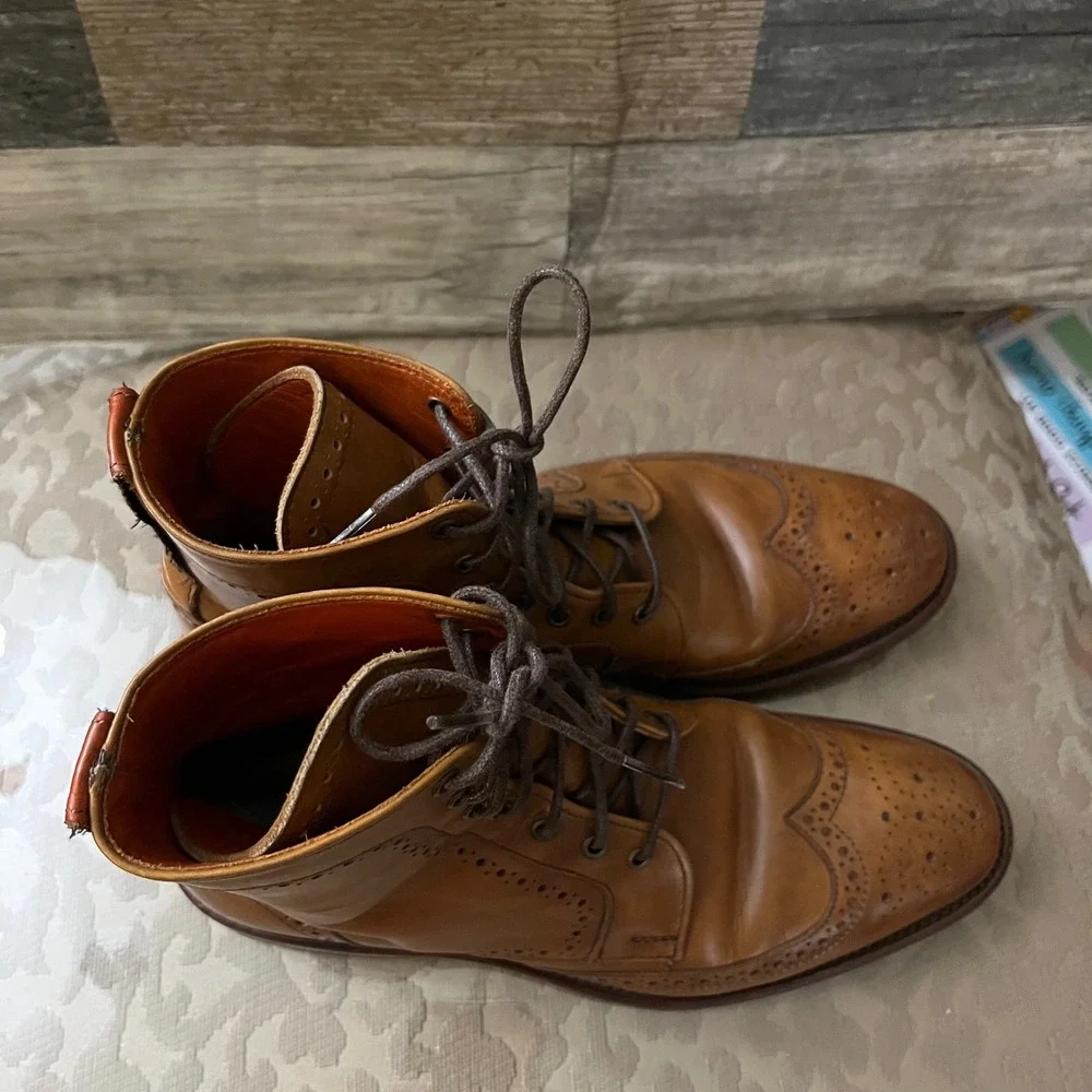 Allen Edmonds Dalton Tan Leather Wingtip Dress Boots Mens 7B Brogue Lace Up